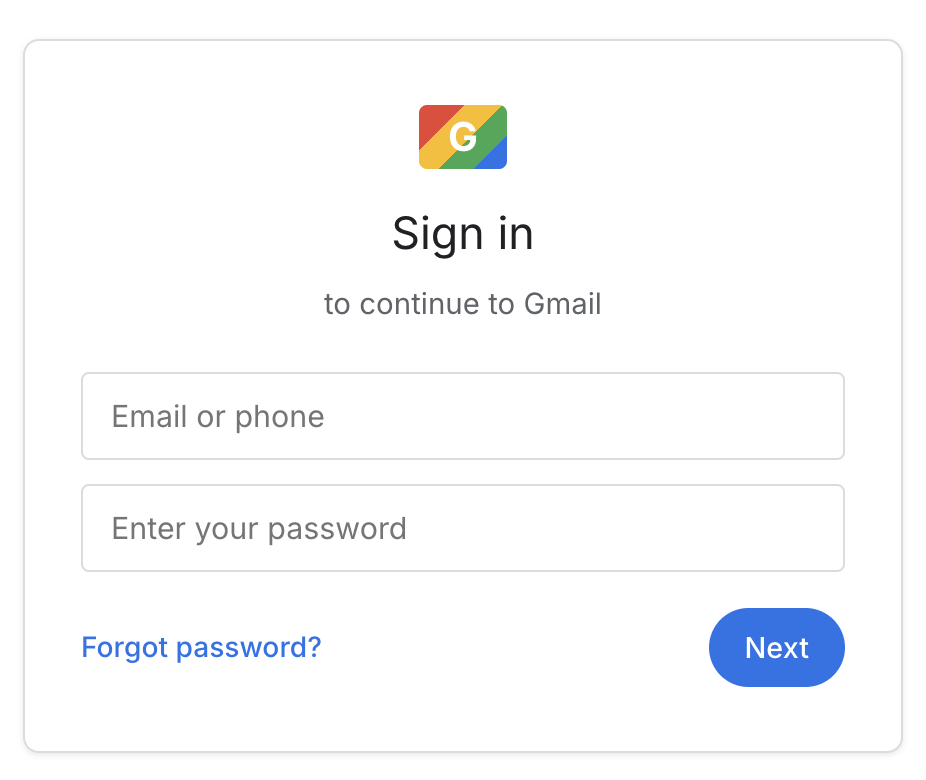 Gmail Sign in screen — to continue to Gmail