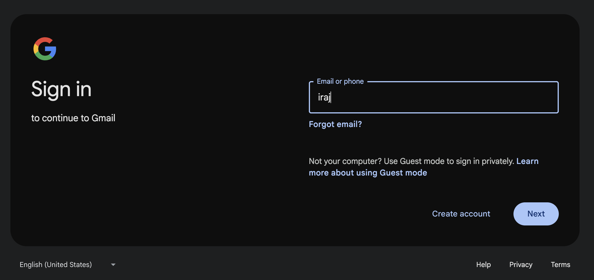 Gmail login interface showing sign-in form with email and password fields