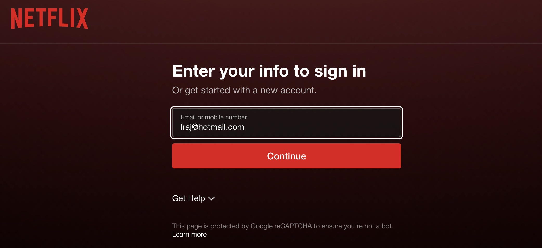 Netflix login page showing sign-in interface with email and password fields on Netflix.com